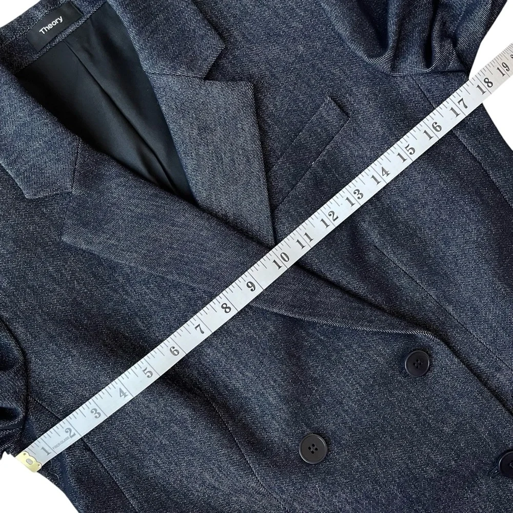 Theory Double Breasted Stretch Denim Navy Blazer NWT - Picture 11 of 16